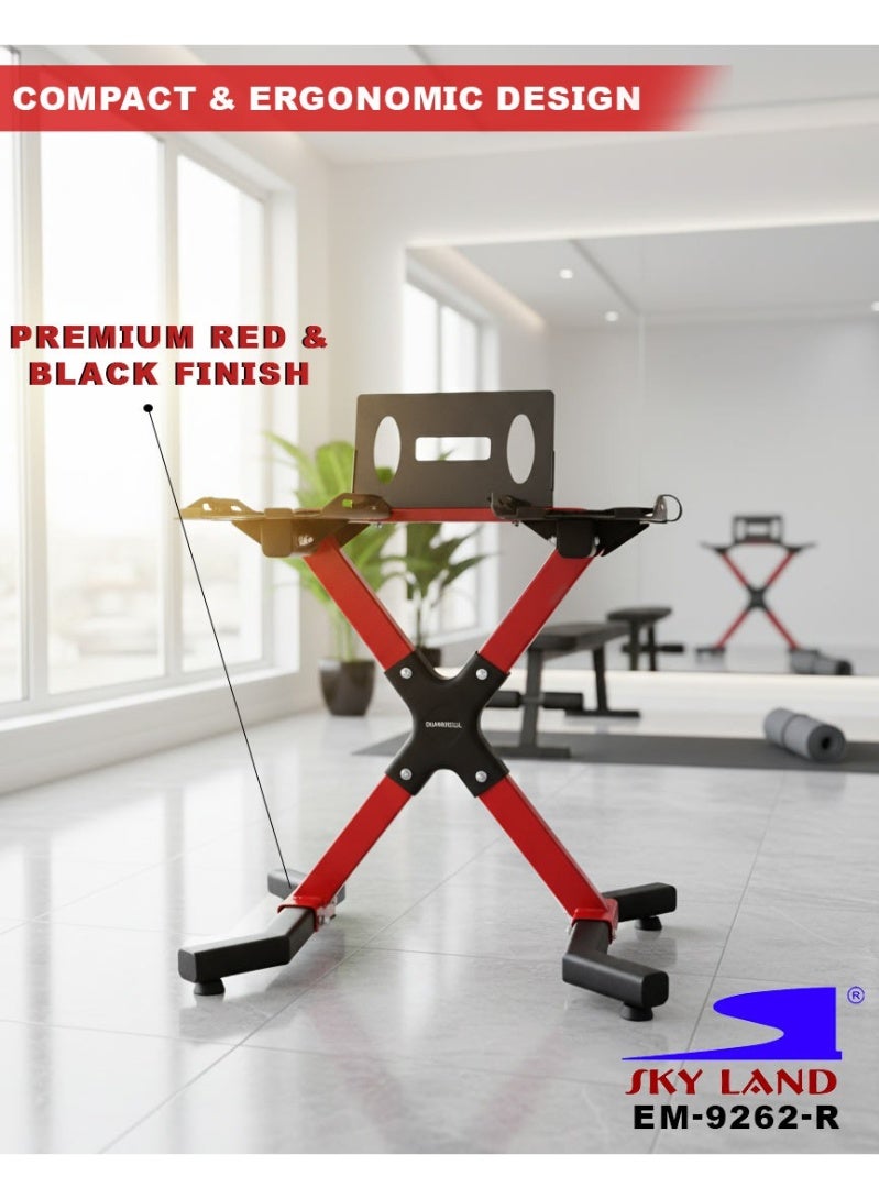 Sky Land X-Frame Dumbbell Stand for Home Gym – Heavy Duty 120KG Weight Rack for Adjustable & Fixed Dumbbells, Anti-Slip Steel Frame, Compact Space-Saving Dumbbells Storage – Red & Black EM-9262R - Image 3